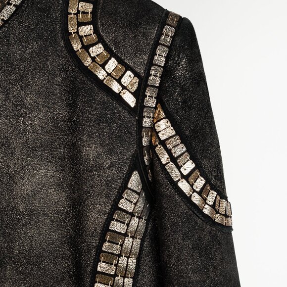 Roberto Cavalli Embellished Black Gold Sheepskin Jacket - Picture 5 of 11